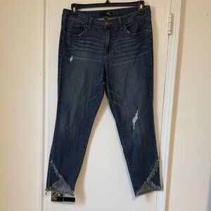 1822 Denim Dark Blue Distressed Ankle Jeans